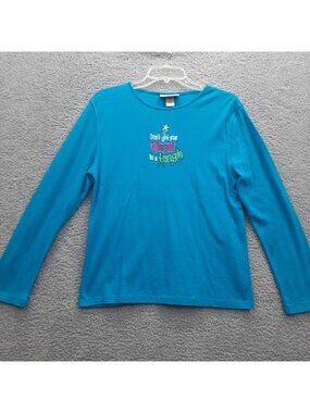 Don't Get Your Tinsel In A Tangle Blue Long Sleeve Christmas Shirt Size Large